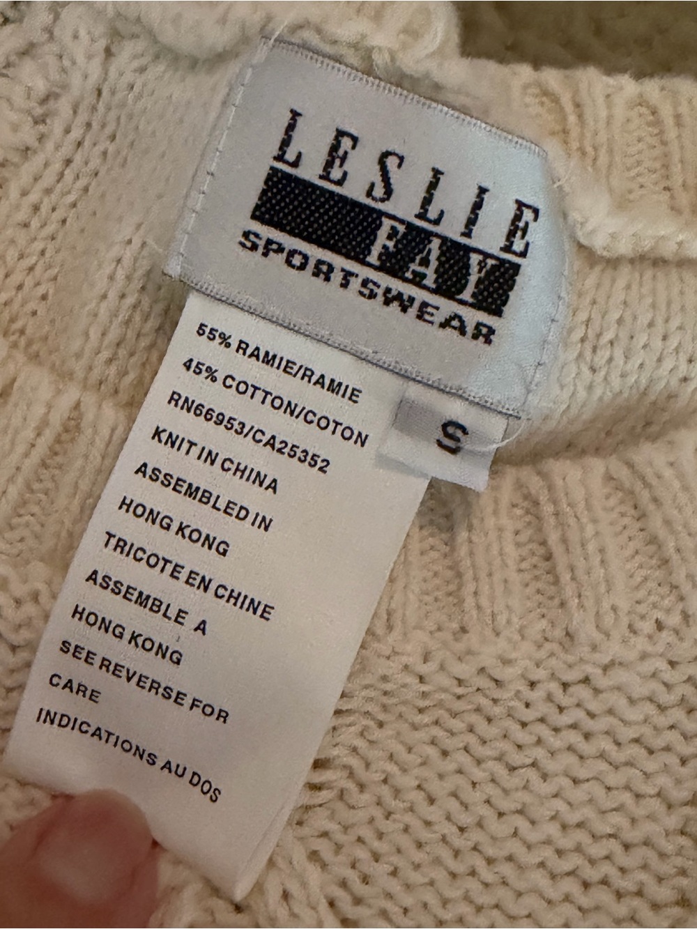 VTG 90s Leslie Fay Pearl Cable Knit Ramie Cotton Oversized Sweater Cottagecore S - Picture 10 of 15